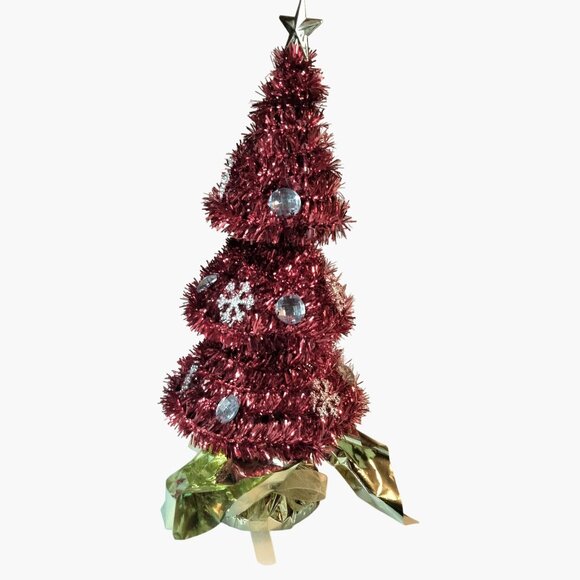 Red Tinsel Christmas Tree Balloon Weight Table Centerpiece Star Snowflake - Picture 1 of 4
